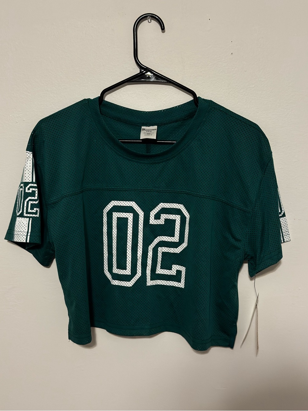 Green Mesh Crop Football Tee with White Number 02 - Picture 1 of 4